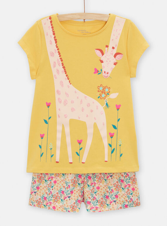 Pigiama giallo paglierino con motivo giraffa bambina TEFAPYJGIR / 24SH1154PYJ104