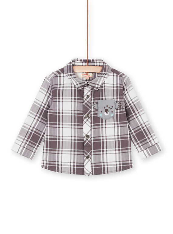 Camicia taupe e bianca a quadri neonato LUPOECHEM / 21SG10Y1CHM001