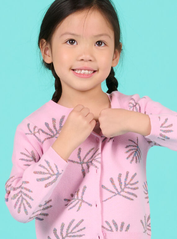 Cardigan con stampa foglie rosa bambina NAFICAR / 22S901U1CARD303