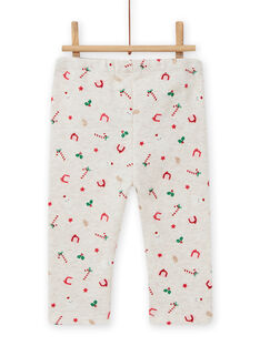 Pantaloni beige melange foderati in pile con stampa Natale neonata MINOPAN / 21WG09Q1PANA011