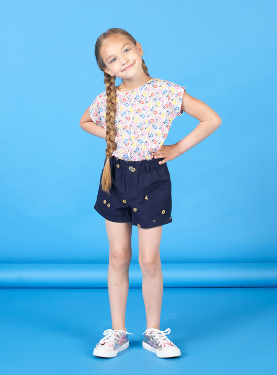 Shorts navy stampa a fiori bambina LAHASHORT / 21S901X1SHO070