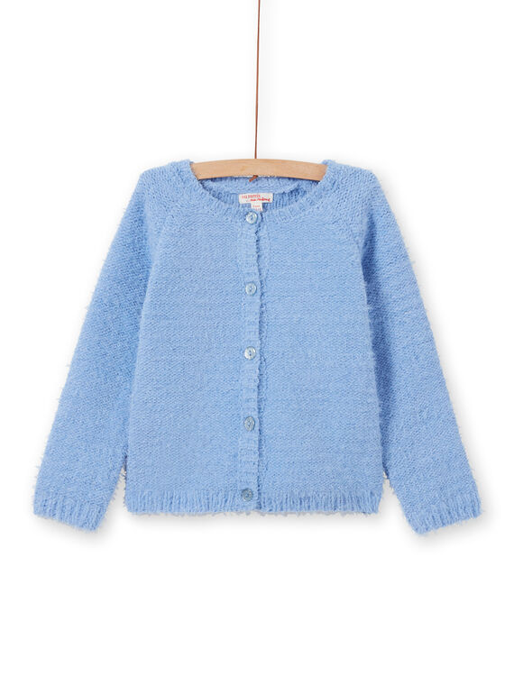 Cardigan in ciniglia azzurro bambina MAYJOCAR3 / 21W90119CAR706
