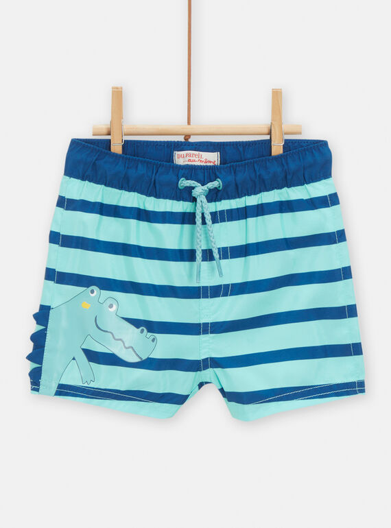 Costume shorts turchese e navy con stampa a righe neonato TYUMERUV2 / 24SI10G2MAI209
