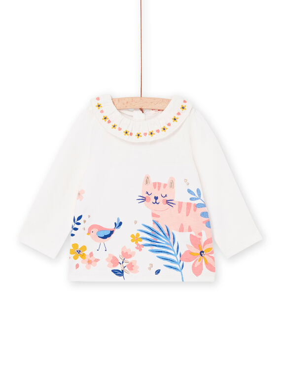 Top ecrù maniche lunghe e collo in voile ricamato PICIBRA / 22WG09M1BRA001