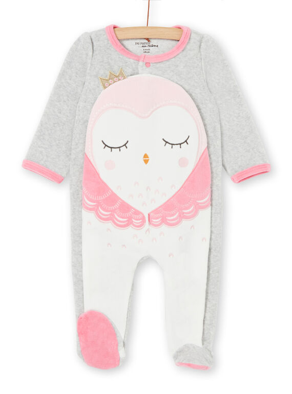 Tutina grigio melange e rosa in velluto neonata LEFIGRECHOU / 21SH1358GREJ920