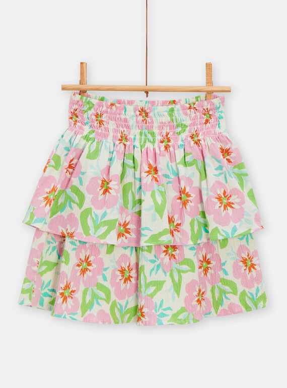 Gonna corta con volant verde, rosa ed ecrù con stampa a fiori bambina TARYJUP / 24S901U1JUP001