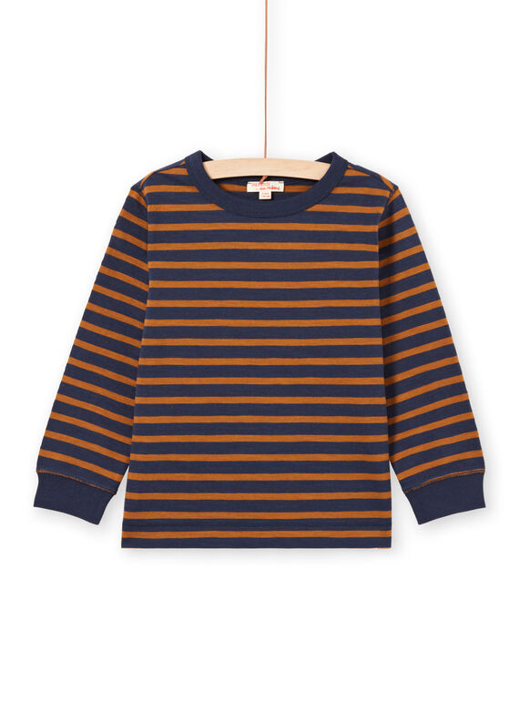 T-shirt maniche lunghe a righe marroni e navy bambino MOJOTIRIB4 / 21W9022BTML812