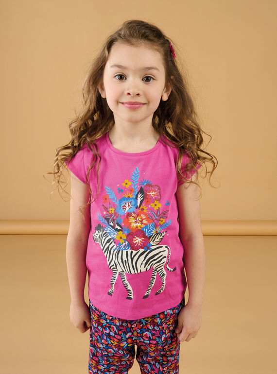 T-shirt granatina con motivi zebra e fiori RAJUNTI3 / 23S901U1TMCF507