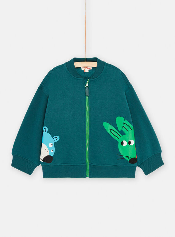 Cardigan petrolio con motivi orso e coniglio bambino SODUGIL1 / 23W902P1GIL715