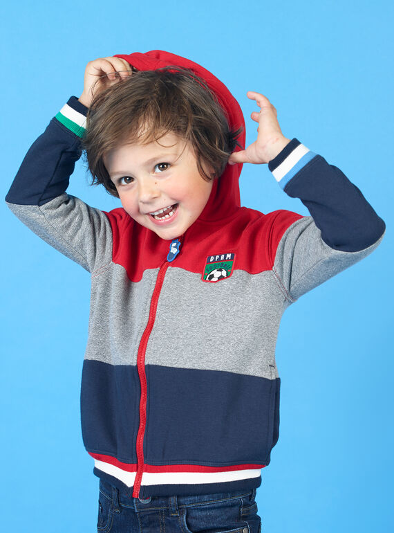 Felpa con cappuccio rossa e grigia a righe bambino LOHAGIL / 21S902X1GIL050