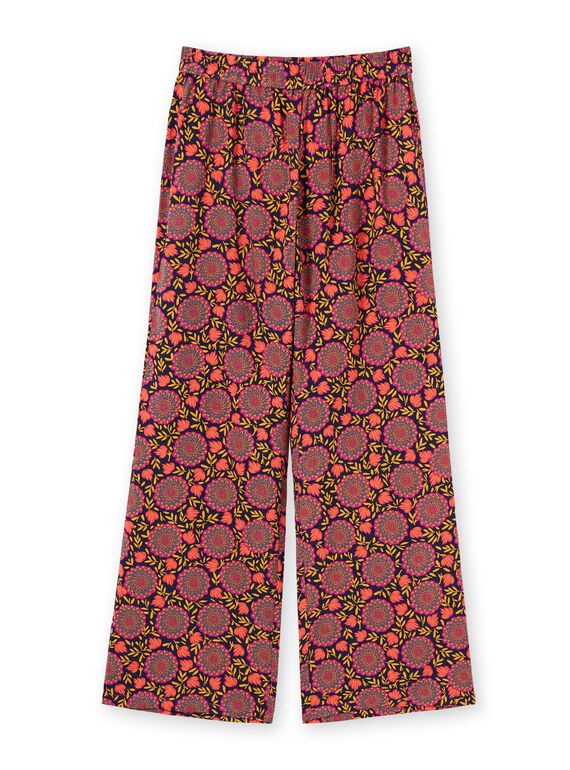 Pantaloni taglio morbido navy e giallo con stampa a fiori donna LAMUMPANT / 21S993Z1PANC211