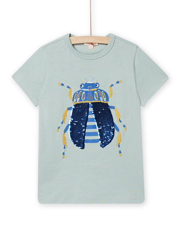 T-shirt verde acqua con motivo scarabeo in paillettes double face bambino NOSANTI6 / 22S902S6TMC614
