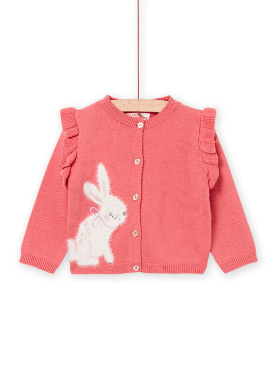 Cardigan rosa scuro con motivo jacquard coniglio PIRHUCAR1 / 22WG09Q1CARD305
