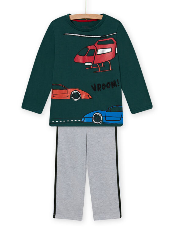 Set pigiama felpato verde con motivo auto bambino MEGOPYJCAR / 21WH1299PYJ060
