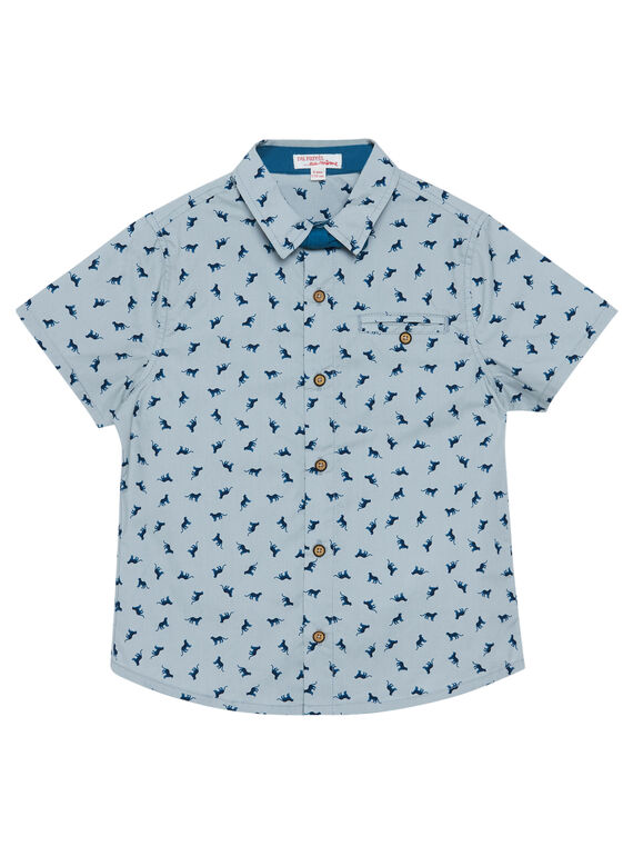 Camicia bambino grigio maniche corte con stampa e papillon a contrasto JOJASHIRT / 20S902B1CHMJ917