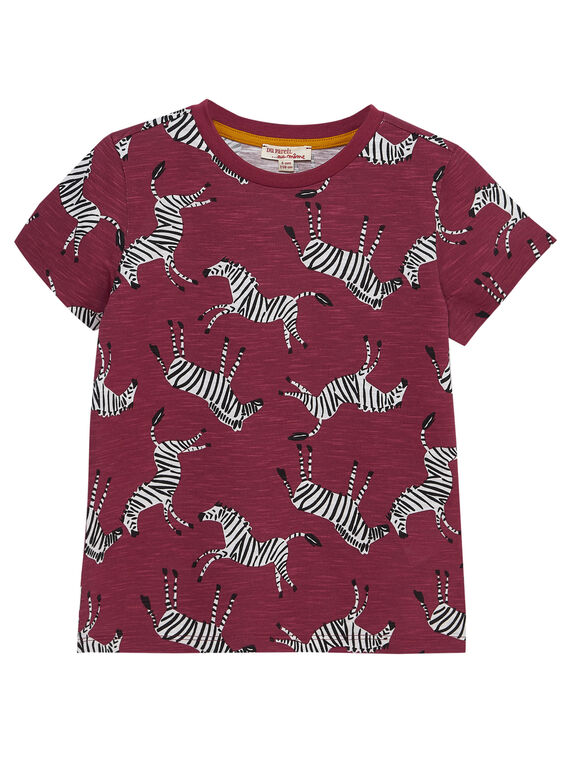 T-shirt bambino maniche corte bordeaux con stampa zebre JODUTI1 / 20S902O3TMC709