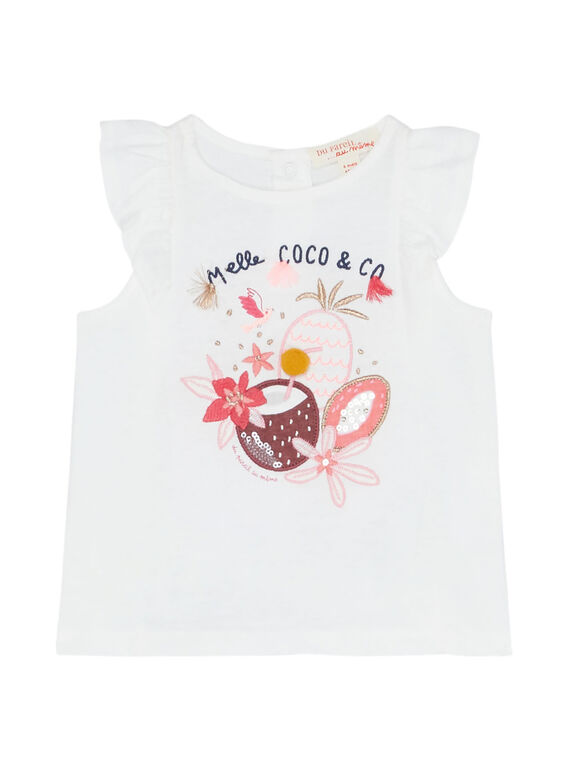 T-shirt maniche con volant ecrù neonata JIDUTI / 20SG09O1TMC001