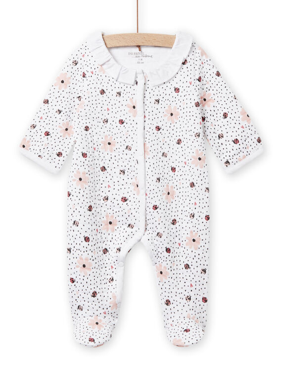 Tutina bianca con stampa a fiori e pois nascita bambina NOU1GRE1 / 22SF0341GRE000