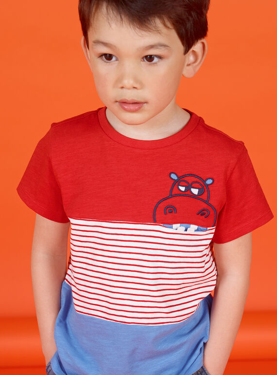 T-shirt rosso e blu a righe bambino LOVITI5 / 21S902U6TMC505