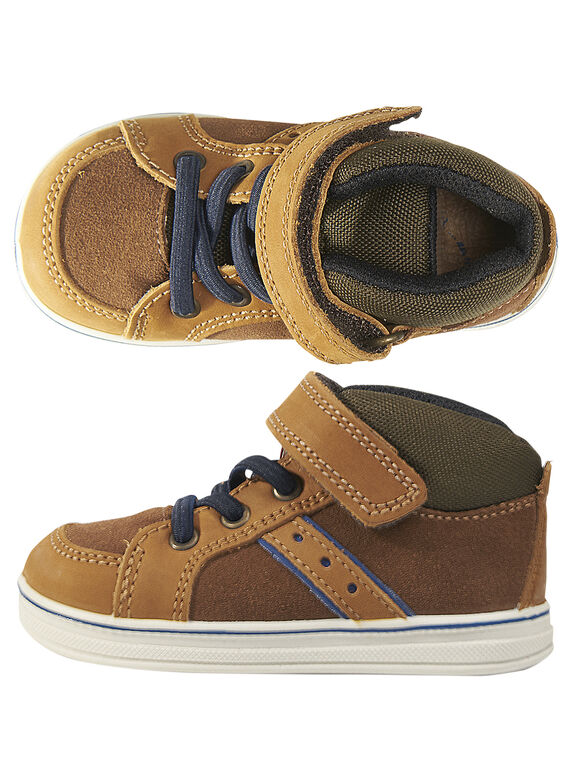 Sneakers laccio elastico crosta di pelle cammello neonato GBGBASELA / 19WK38I3D3F804