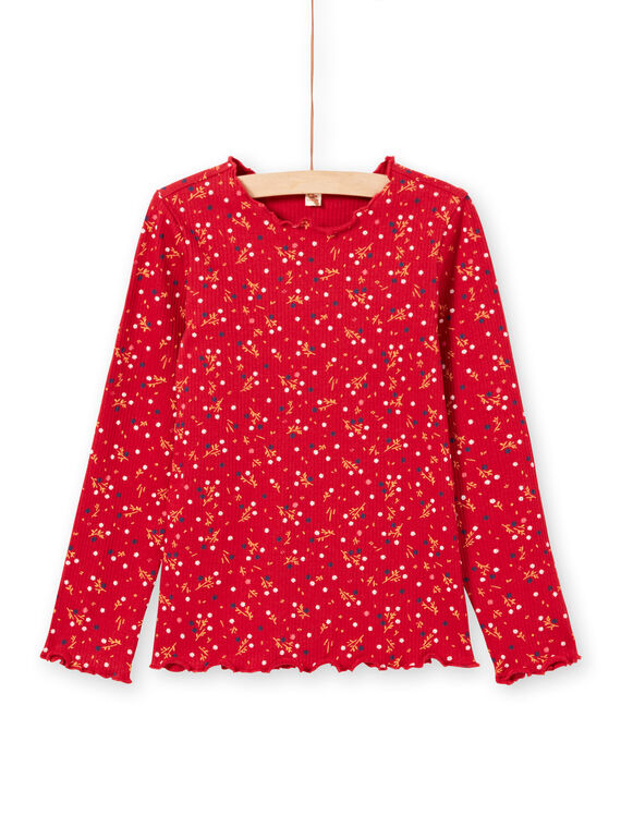 T-shirt a costine maniche lunghe rossa motivo a fiori bambina MAJOUTEE5 / 21W90126TML511