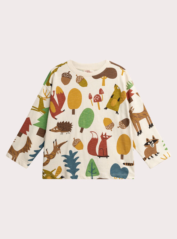 T-shirt ecru stampata animali della foresta per ragazzo  VOBATEE2 / 24W902Q1TMLA016
