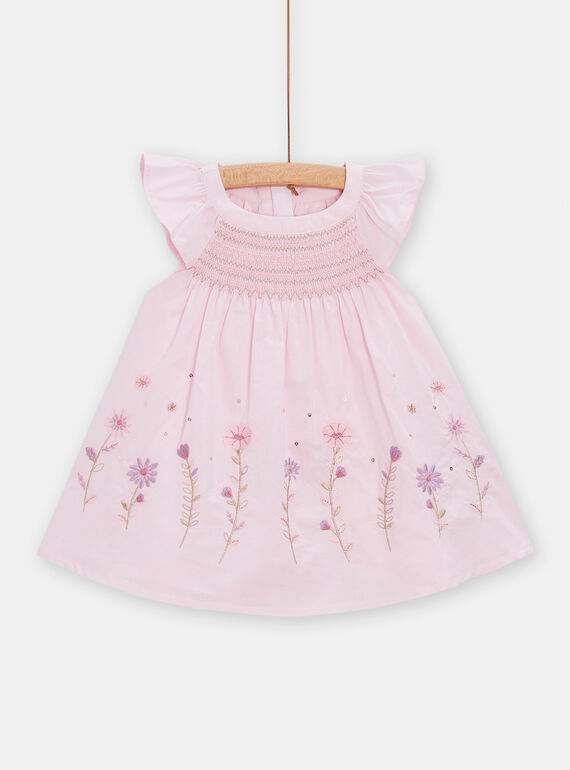 Abito da cerimonia con punto smock rosa neonata TIPOROB3 / 24SG09M1ROBD326