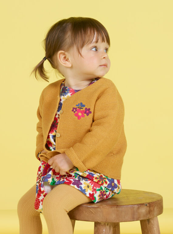 Cardigan senape ricamato neonata MIMIXCAR / 21WG09J1CARB106