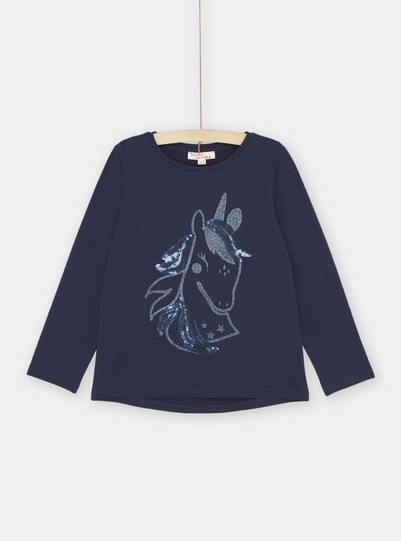 T-shirt navy con motivo unicorno bambina SAJOYTEE1 / 23W901B5TML070