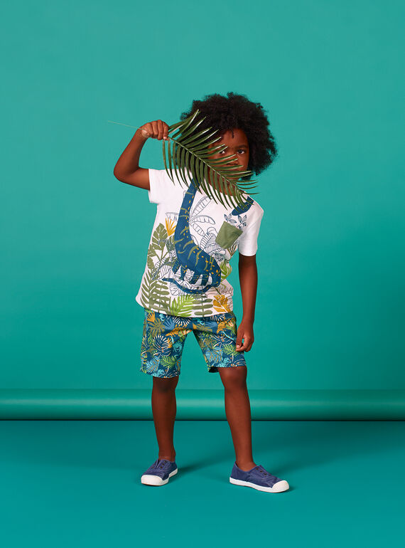 T-shirt bianca e blu stampa foglie bambino LOVERTI3 / 21S902Q4TMC000