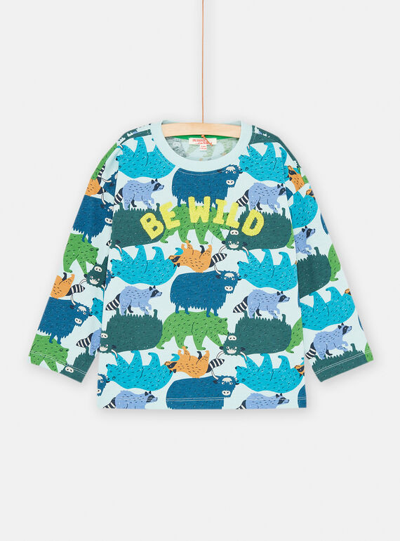 T-shirt blu artico con stampa animalier bambino SODUTEE4 / 23W902P2TMLC219