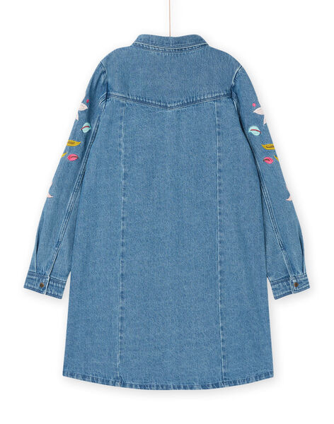Abito in jeans blu con ricami a fiori sulle maniche RAMAGROB3 / 23S901T2ROBP272