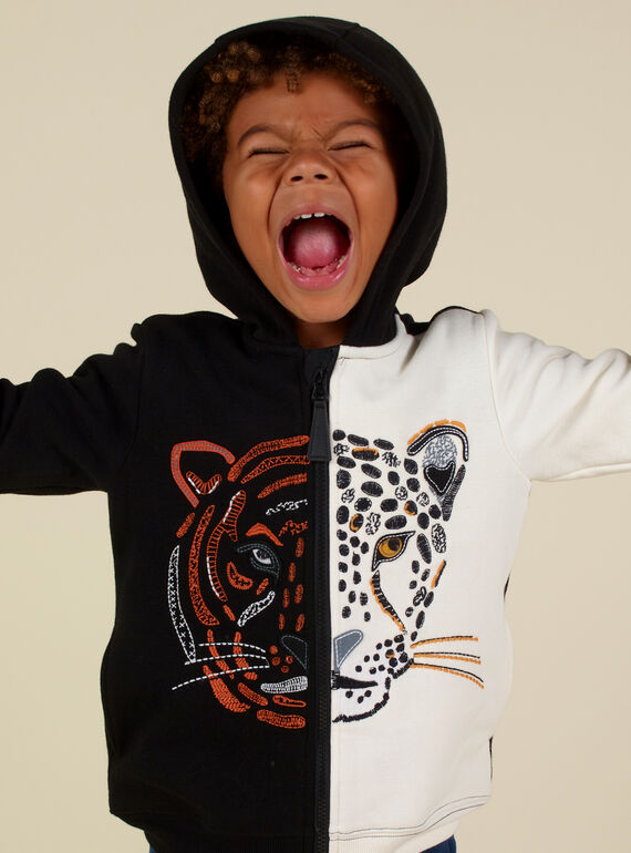 Cardigan con cappuccio nero e bianco bambino MOHIGIL2 / 21W902U2GILJ915