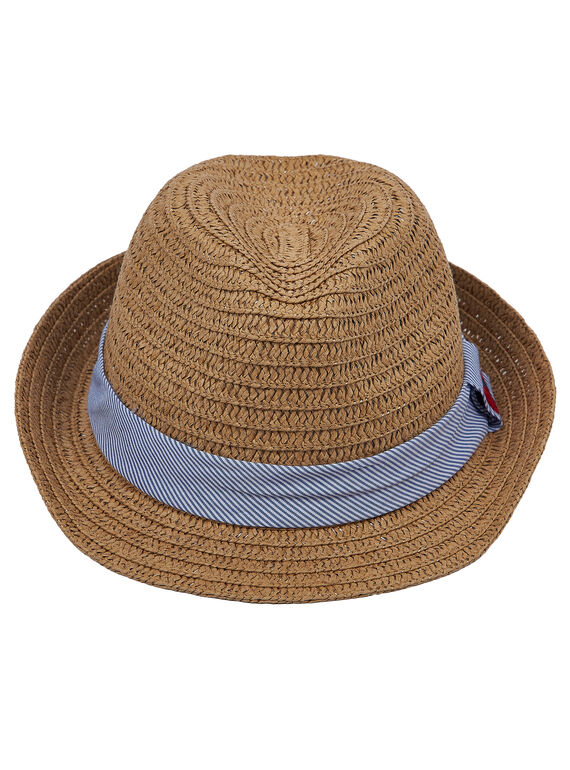 Cappello bambino di paglia con fascia a righe blu e bianca + ricamo sulla fascia JYOWECHAP1 / 20SI0292CHA009