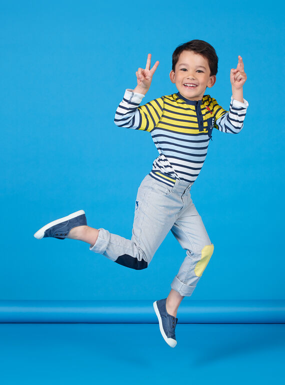 T-shirt gialla e blu a righe bambino LONAUTEE1 / 21S902P2TML000