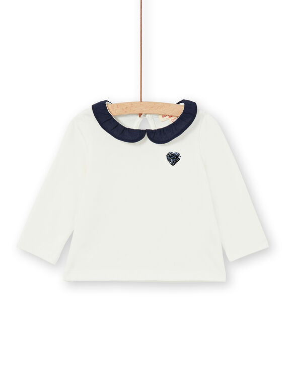 T-shirt ecrù e blu scuro in cotone neonata LIJOBRA4 / 21SG0934BRA001