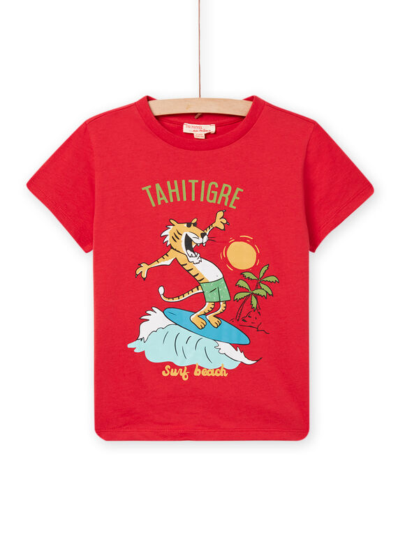 T-shirt rossa con motivo tigre con surf bambino NOJOTI6 / 22S902C2TMCF524