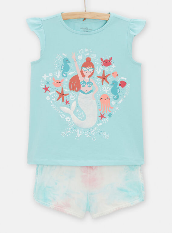 Pigiama blu e rosa con motivi sirene e animali marini bambina TEFAPYJDYE / 24SH1153PYJ210