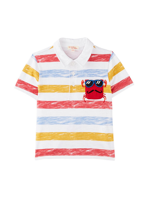 Polo ecrù bambino a righe con stampa tasca granchio JOCEAPOL / 20S902N1POL000