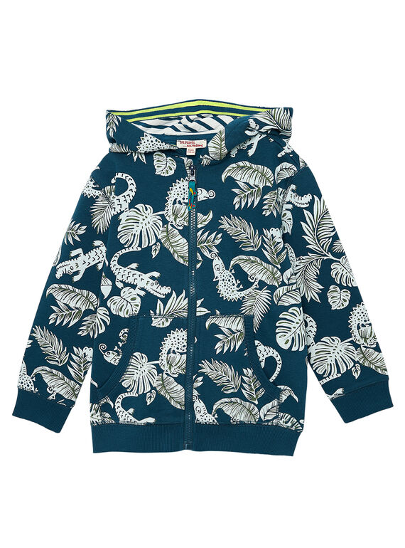 Cardigan felpato bambino con stampa giungla e coccodrilli petrolio JOCLOGIL / 20S90211GIL715