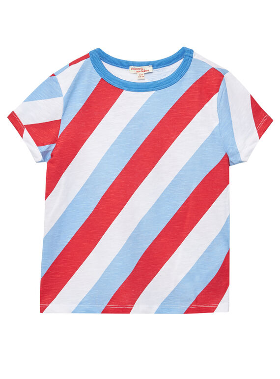 T-shirt bambino maniche corte a righe tricolore diagonali JOCEATI1 / 20S902N1TMC000