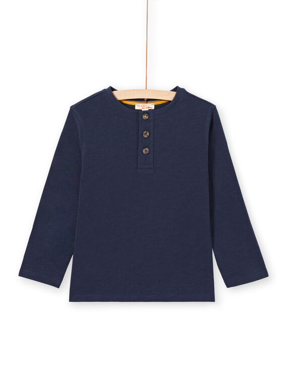 T-shirt maniche lunghe blu notte collo alla tunisina bambino MOJOTUN1 / 21W90212TML705