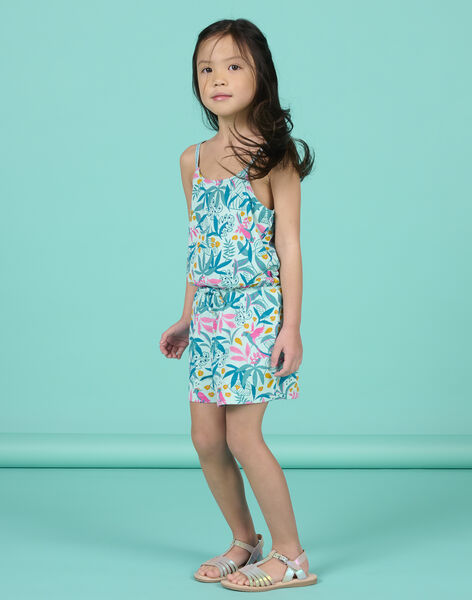 Tuta corta con stampa tropicale blu bambina NAPLACOMB2 / 22S901K2CBL219
