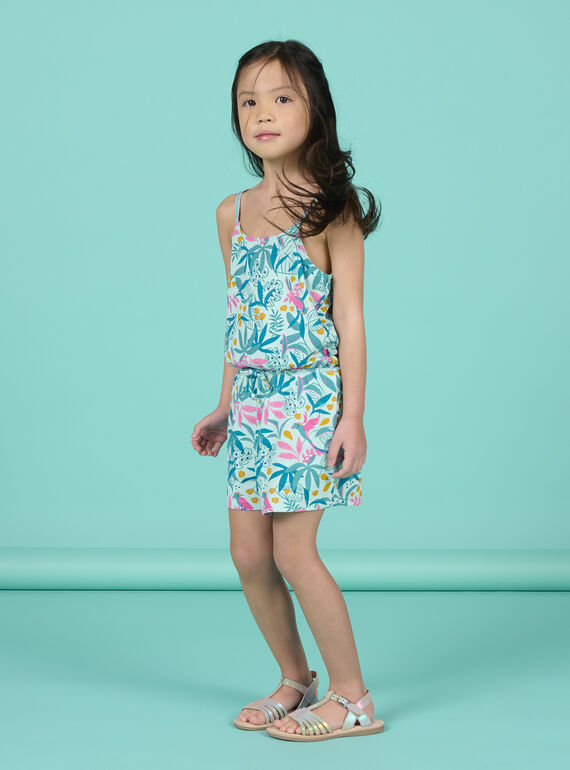 Tuta corta con stampa tropicale blu bambina NAPLACOMB2 / 22S901K2CBL219