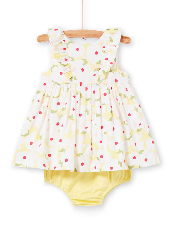 Abito bianco con stampa a fiori e bloomer giallo neonata LIBALROB1 / 21SG09O2ROB000