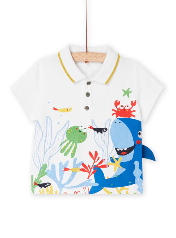 Polo bianca con motivi animali marini ricamati RUPOPPOL / 23SG10X1POL000