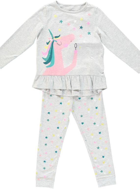 Pigiama grigio melange unicorno bambina JEFAPYJLIC / 20SH11C2PYJ943