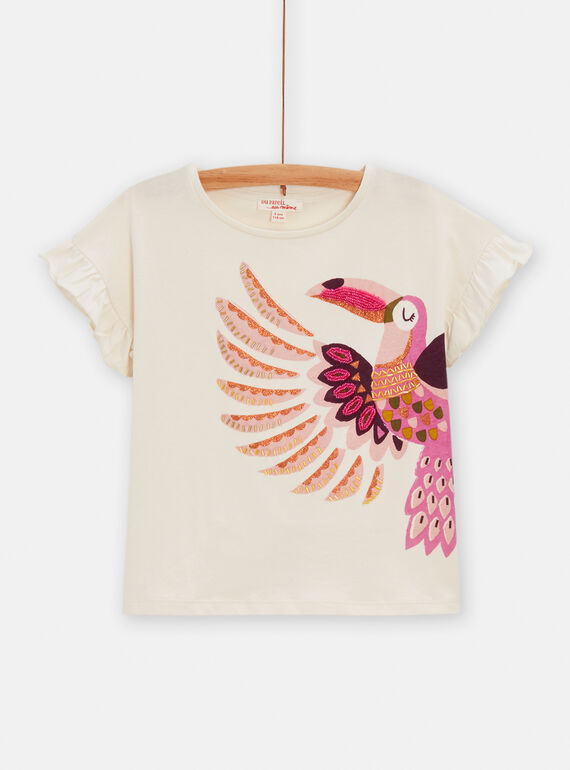 T-shirt ecrù con stampa tucano bambina TACRITI2 / 24S901L1TML003