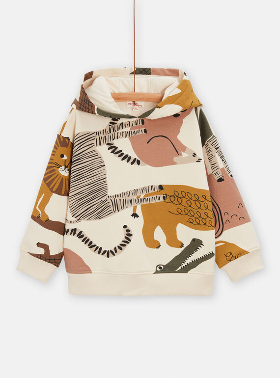 Felpa ecrù con cappuccio con stampa savana bambino TOCRISWE / 24S902L1SWE632
