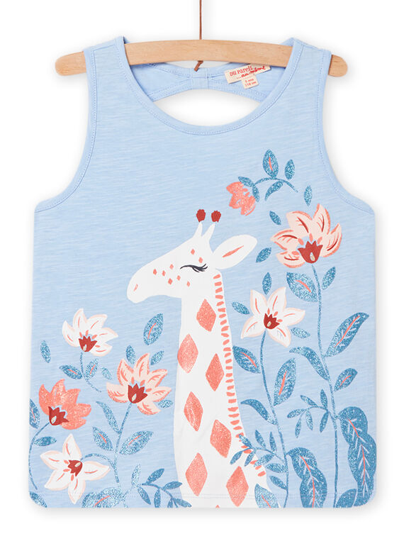Canottiera blu pastello con motivi giraffe e fiori bambina NASANDEB / 22S901S1DEBC236